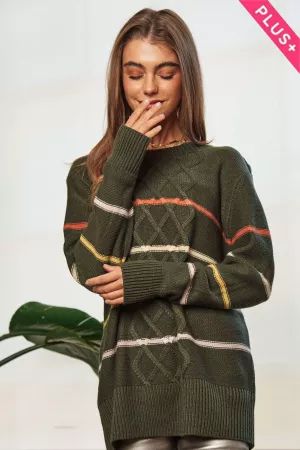 wholesale clothing plus stripe crew nwck long sleeve knit sweater davi & dani