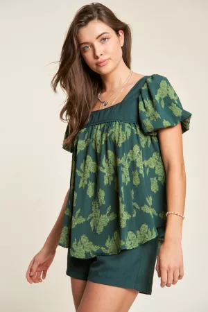 wholesale clothing nature printed square neck puff sleeve top blouse davi & dani