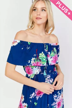 wholesale clothing plus floral ruffle overlay off-shoulder maxi dress davi & dani