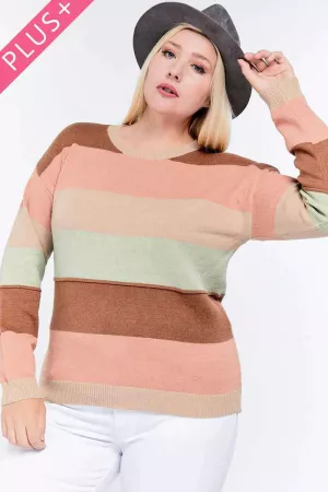 wholesale clothing plus color block long sleeve round neck sweater davi & dani