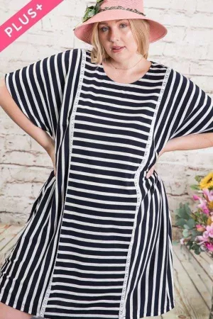 wholesale clothing plus size striped elastic waist dolman dress davi & dani