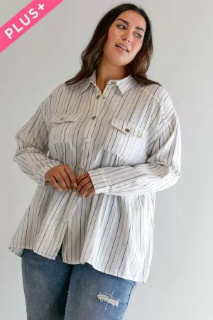 wholesale clothing plus stripe button down long sleeve shirt top davi & dani