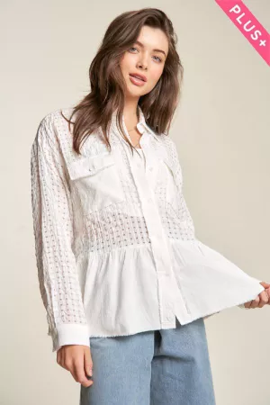 wholesale clothing plus garment washed button front shirt top davi & dani