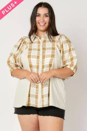 wholesale clothing plus stripe  button down shirt with pockets davi & dani