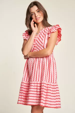 wholesale clothing solid geo striped flutter short sleeve mini dress davi & dani