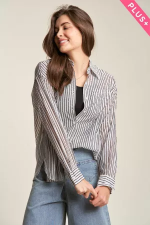 wholesale clothing plus stripe rhinestone button long sleeve shirt davi & dani
