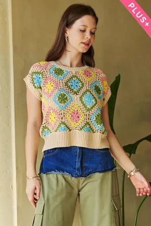 wholesale clothing plus crochet sleeveless round neck knit top davi & dani