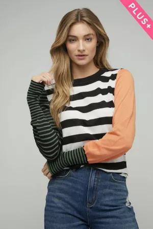 wholesale clothing plus stripe round neck long sleeve sweater top davi & dani