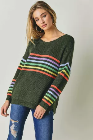 wholesale clothing rainbow stripe loose fit sweater davi & dani