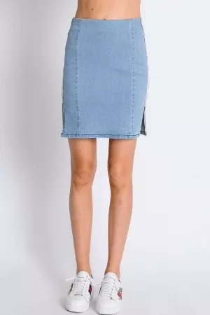 wholesale clothing solid zip slit side high waist pencil denim skirt davi & dani