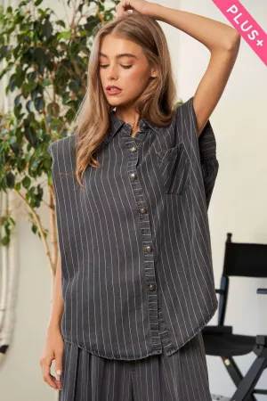 wholesale clothing plus stripe short sleeves button shirt long pants davi & dani