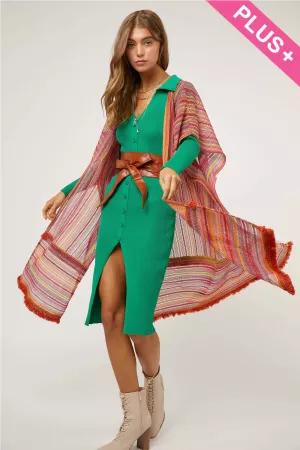 wholesale clothing plus color textured mix fringe trim kimono davi & dani