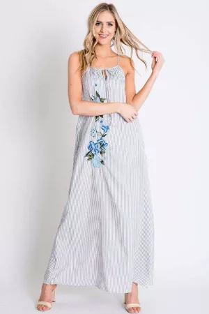 wholesale clothing floral embroidery print cutout string maxi dress davi & dani