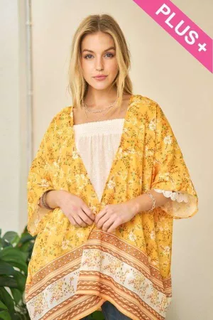 wholesale clothing plus floral printed short sleeve loose fit kimono davi & dani