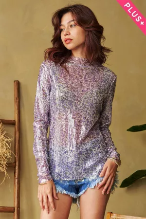 wholesale clothing plus turtleneck long sleeves sequins mesh top davi & dani