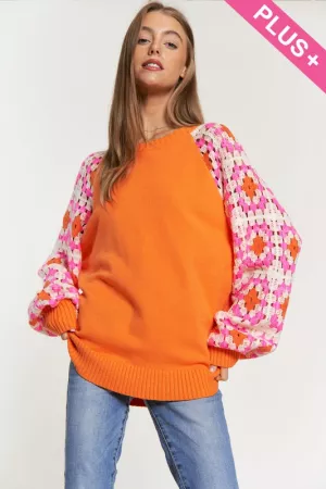 wholesale clothing plus knit crochet detailed long sleeve sweater davi & dani