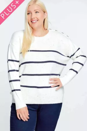 wholesale clothing plus crew neck stripe long sleeve knit sweater davi & dani