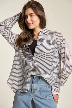 wholesale clothing stripe rhinestone button long sleeve shirt davi & dani