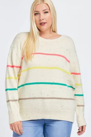 wholesale clothing plus crew neck stripe long sleeve knit sweater davi & dani
