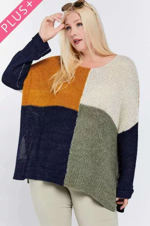 wholesale clothing plus color block cozy thick knit oversized sweater davi & dani