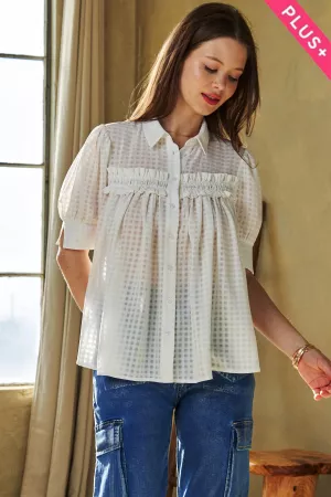 wholesale clothing plus puff sleeve button down shirt blouse top davi & dani