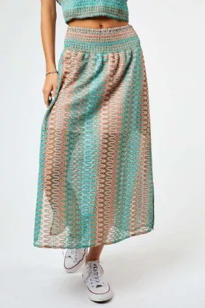 wholesale clothing jacquard lace smocked waist side slit midi skirt davi & dani