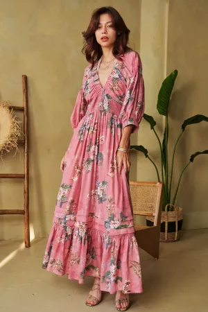 wholesale clothing garden floral printed three line waist maxi dress davi & dani