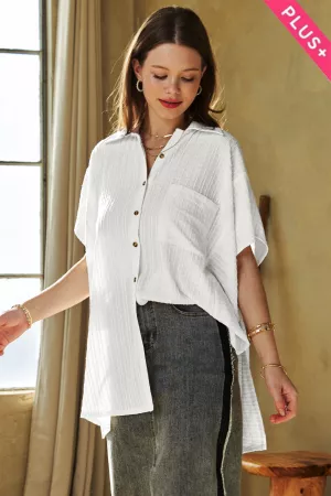 wholesale clothing plus crinkle texture knit side shirt cover up top davi & dani