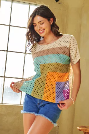 wholesale clothing multi color blocked open sweater cover up top davi & dani