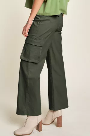 wholesale clothing flap pockets side straight leg wide cargo pants davi & dani
