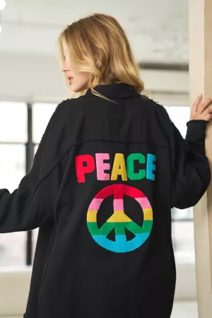 wholesale clothing multi color lettering peace symbol button up shirt davi & dani