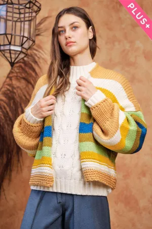 wholesale clothing plus striped balloon sleeve open sweater cardigan davi & dani