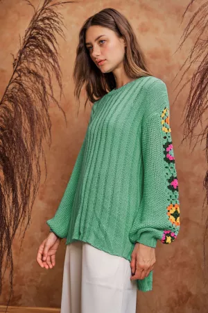 wholesale clothing printed long sleeve round neck cropped sweater davi & dani