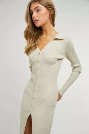 wholesale clothing button down knit solid long sleeved midi dress davi & dani