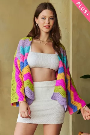 wholesale clothing plus multi-wavy striped crochet sweater cardigan davi & dani
