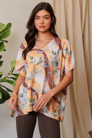 wholesale clothing floral printed v neck short sleeve loose fit top davi & dani