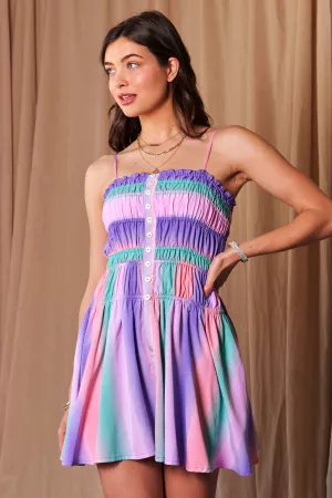 wholesale clothing multi color ombre printed bodice button up dress davi & dani