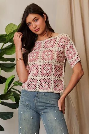 wholesale clothing grabby square short sleeve cover up chrochet top davi & dani