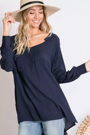 wholesale clothing solid button trlong sleeve chest pockets tunic top davi & dani