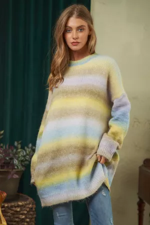 wholesale clothing stripe round neck loose fit knit sweater top davi & dani