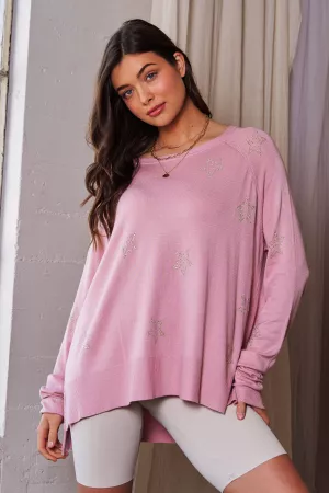 wholesale clothing star beaded round neck loose fit long sleeve top davi & dani