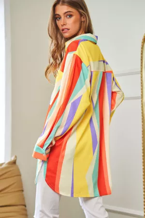 wholesale clothing retro geo multi color striped button down shirt davi & dani