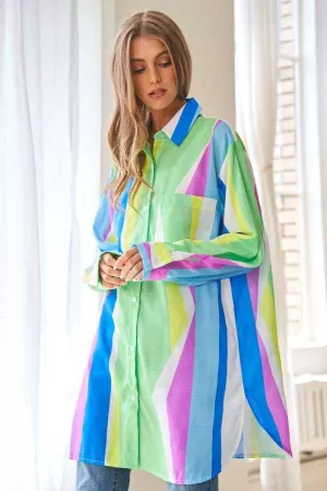 wholesale clothing retro geo multi color striped button down shirt davi & dani