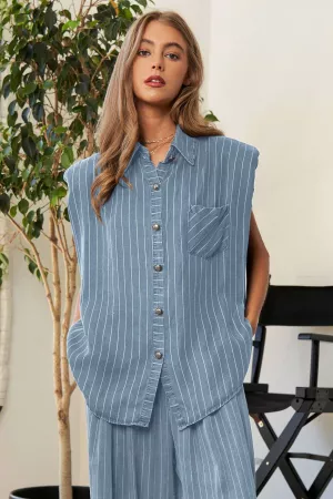 wholesale clothing stripe short sleeves button down shirt long pants davi & dani