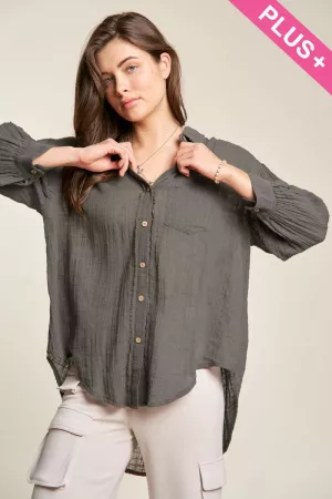 wholesale clothing plus chest pocket button down loose fit shirt top davi & dani