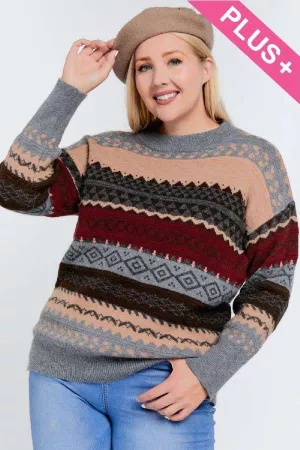 wholesale clothing plus color block round neck long sleeve sweater davi & dani