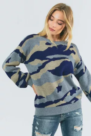 wholesale clothing pixel army camouflage thick cozy knit sweater davi & dani