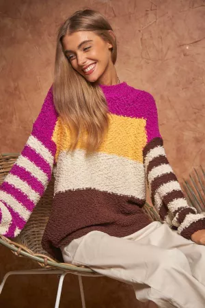 wholesale clothing stripe color block long sleeve knit sweater top davi & dani