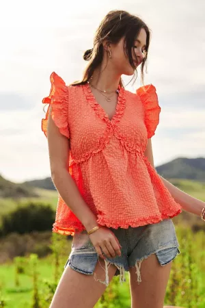 wholesale clothing crinkle textured fabric ruffle detail blouse top davi & dani
