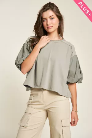 wholesale clothing plus puffed elbow length sleeves frame top davi & dani